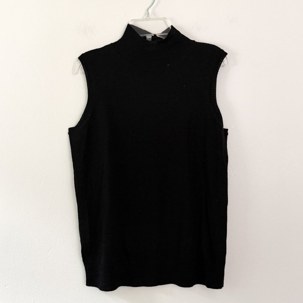 saks fifth avenue // black merino wool blend sleeveless turtleneck sweater M NWT
